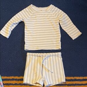 Quincy Mae Boys Rashguard + Short Set Pistachio Stripe